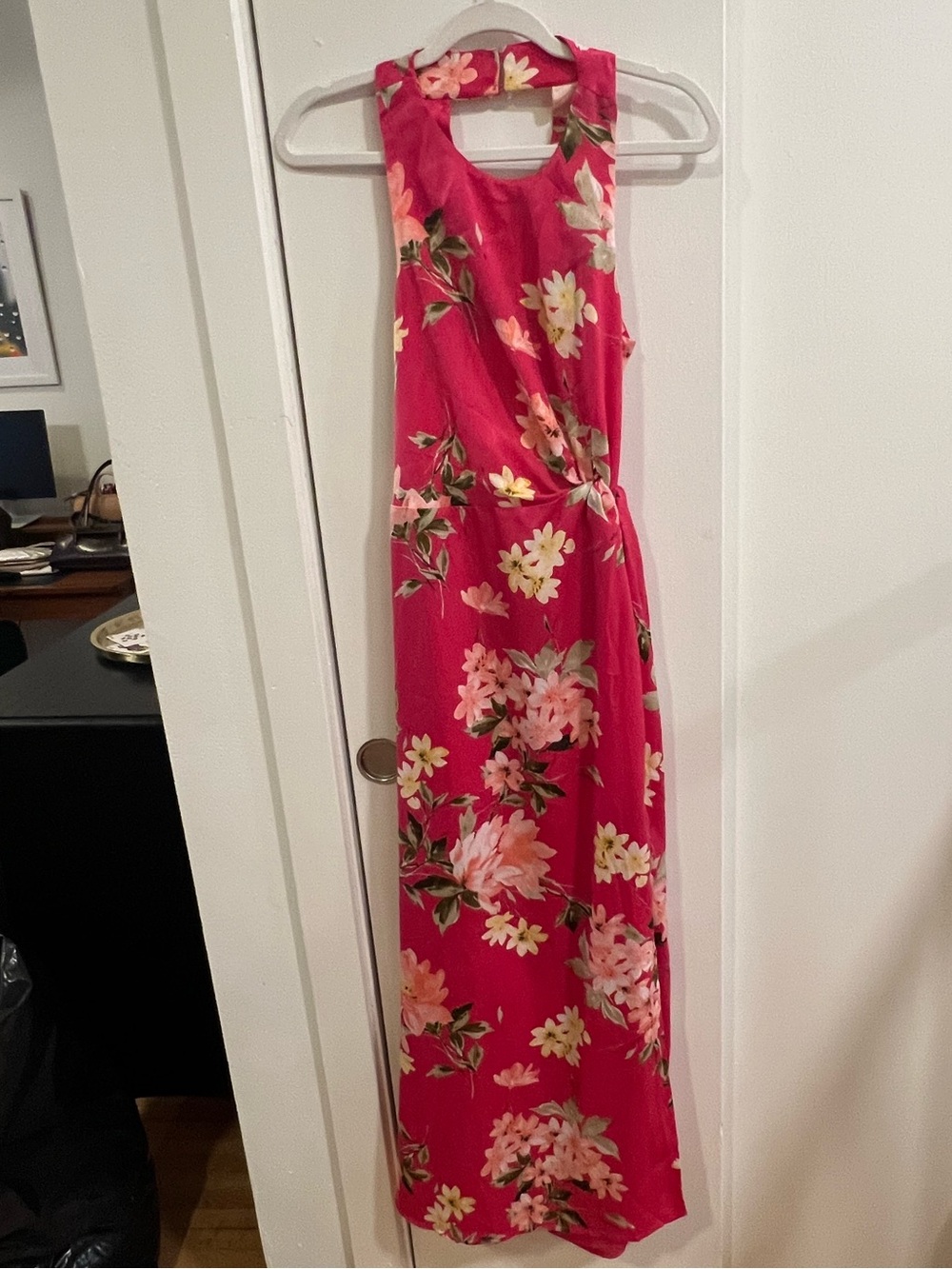 Lulu's Floral Sleeveless Maxi Dress - Hot Pink with Cream Flowers